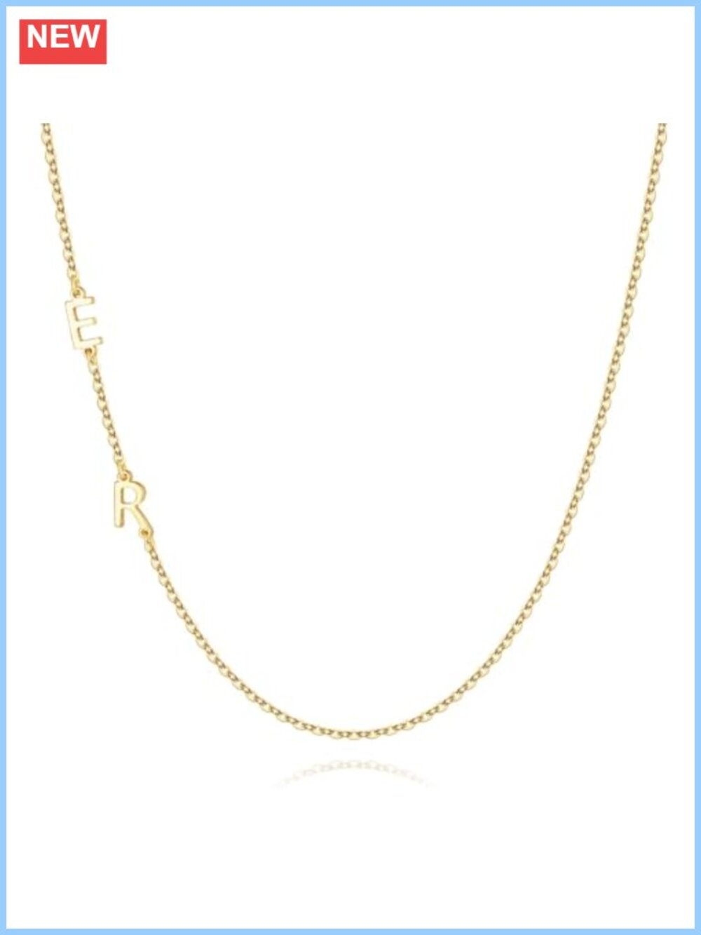 Sideways Two Initial Pendant Necklace 18" 14K Gold Plated Brass
